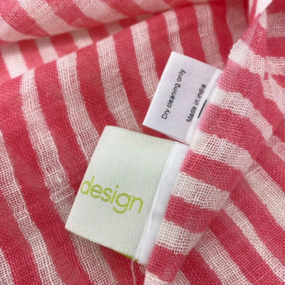 See‎ Design Scarf Womens OS Pink White Striped 100% Linen Wrap Shawl
